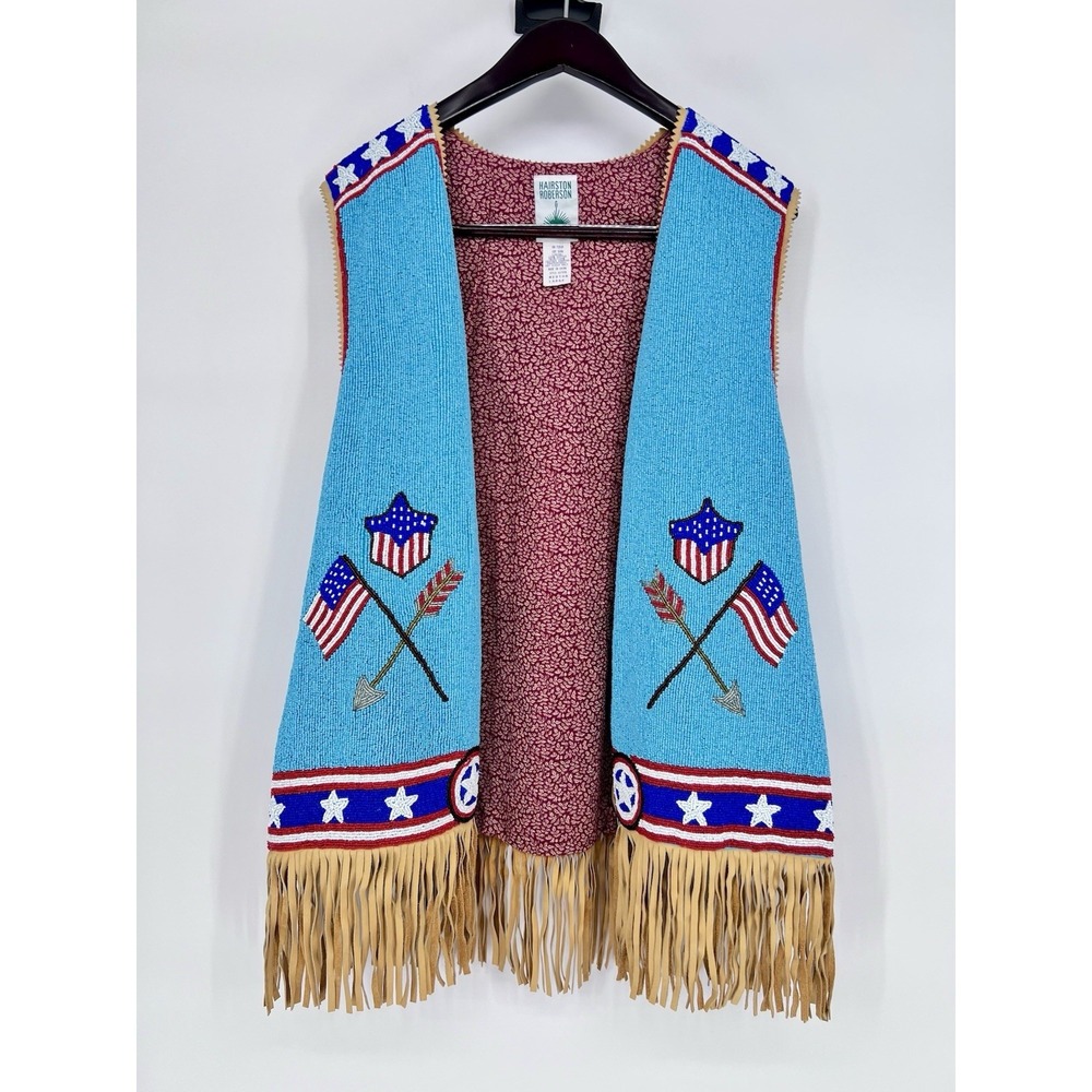 Vintage Hairston Roberson ROPA Full Beaded Women's Cowhide‎ Vest size M/L Horse